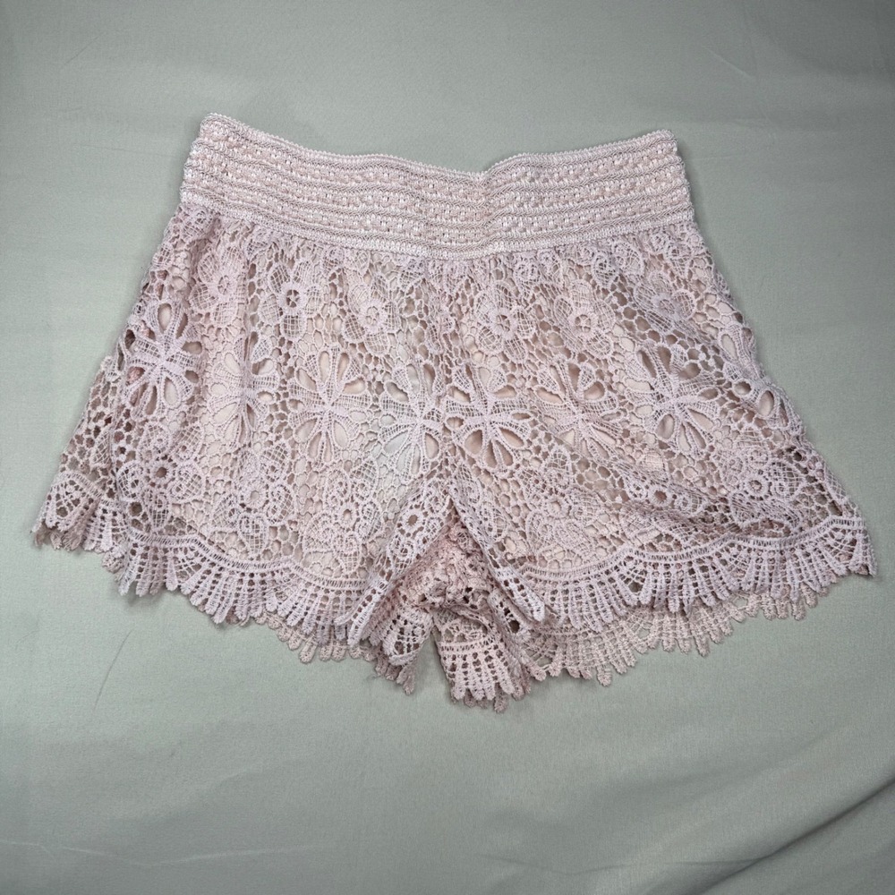 Hype Womens Pink Floral Lace Smocked Waist Shorts NWT Size L 10640486 B0044